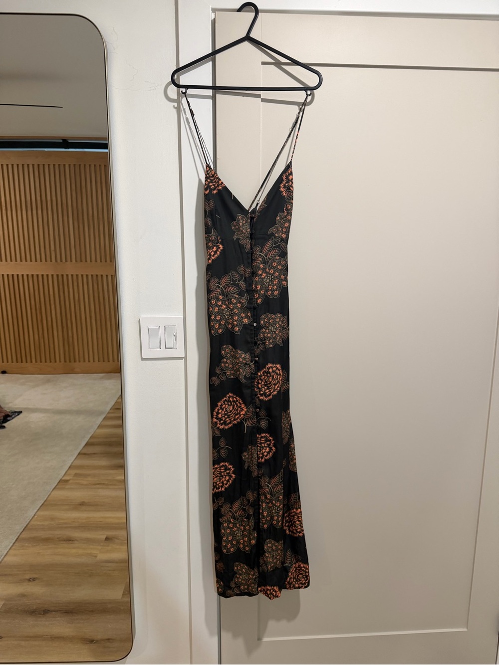 Free People Black Midi Slip Dress with Rust Floral Print
